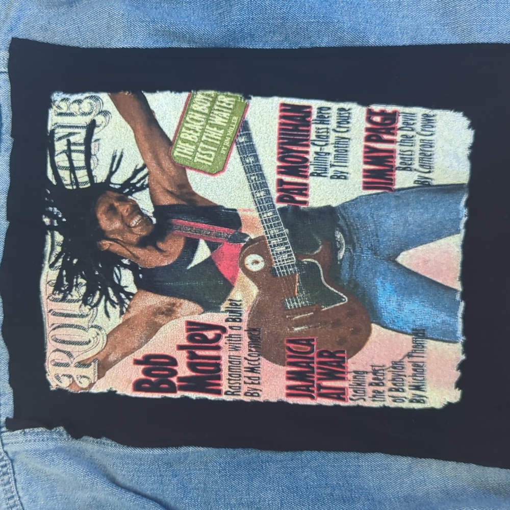 Bob Marley Frayed  Jean Jacket upcycled one of a kind Small - Picture 3 of 5